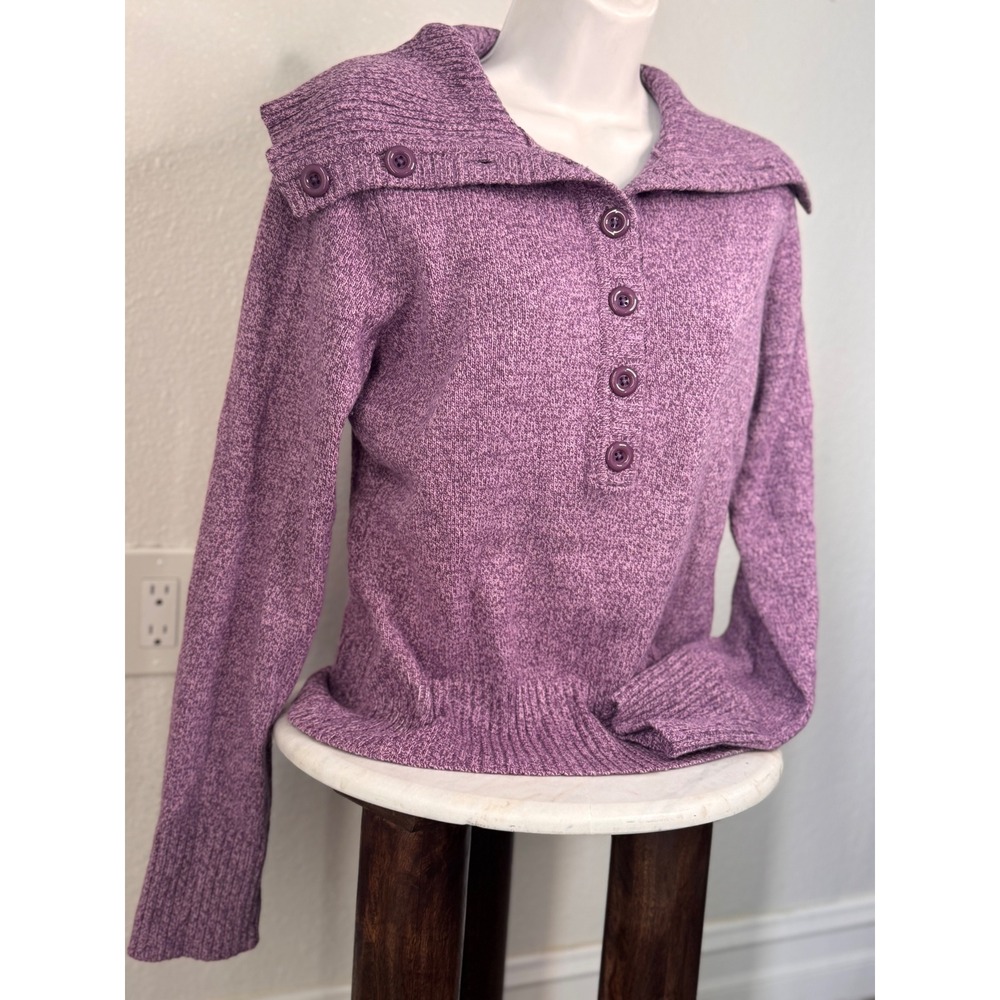 NWT Vintage Ann Taylor LOFT Wool Angora Cashmere Sweater Purple Henley sz M cozy - Picture 4 of 8